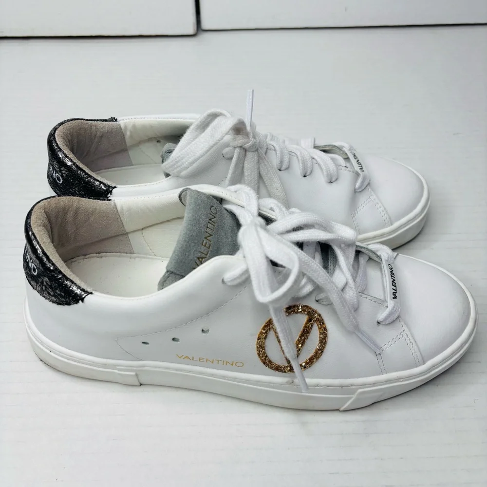 VALENTINO BY MARIO VALENTINOLaura Logo Low Top Leather Sneakers in White Size 8 - Picture 5 of 7